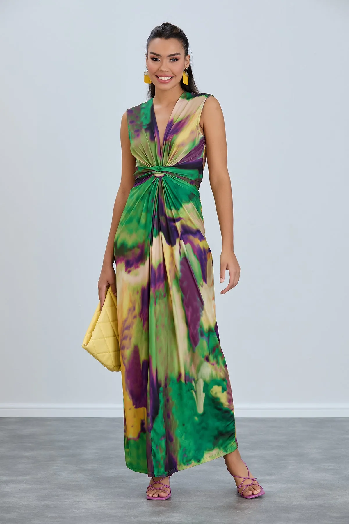 Ella Tie-Dye Twist Maxi Dress in Vibrant Green