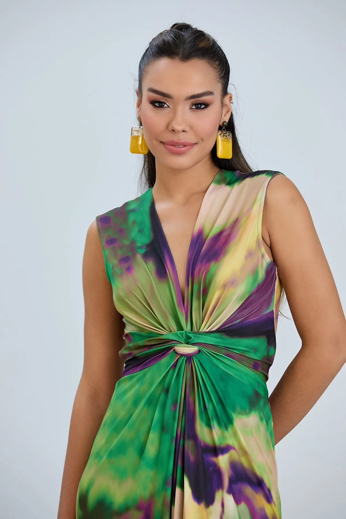 Ella Tie-Dye Twist Maxi Dress in Vibrant Green