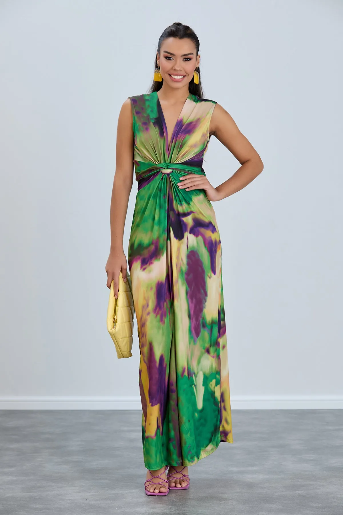 Ella Tie-Dye Twist Maxi Dress in Vibrant Green