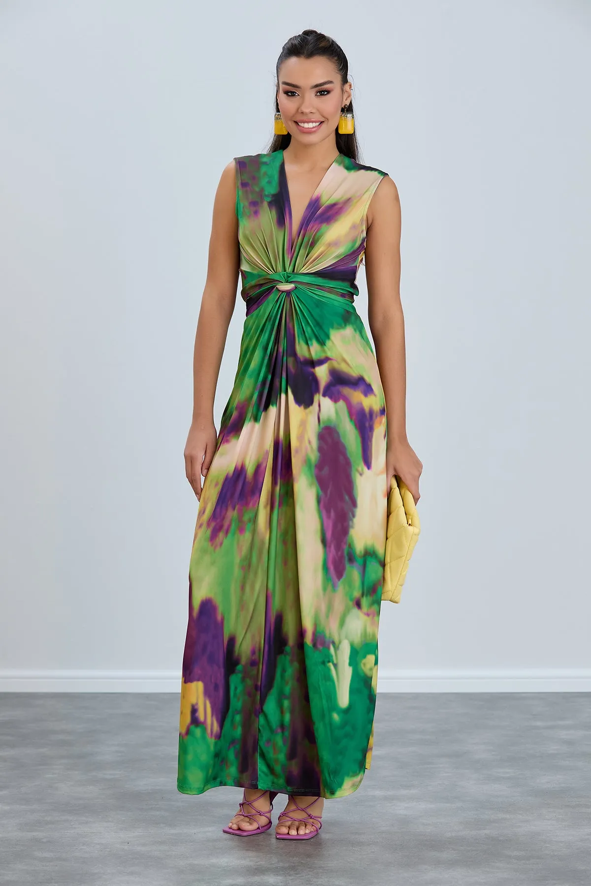 Ella Tie-Dye Twist Maxi Dress in Vibrant Green