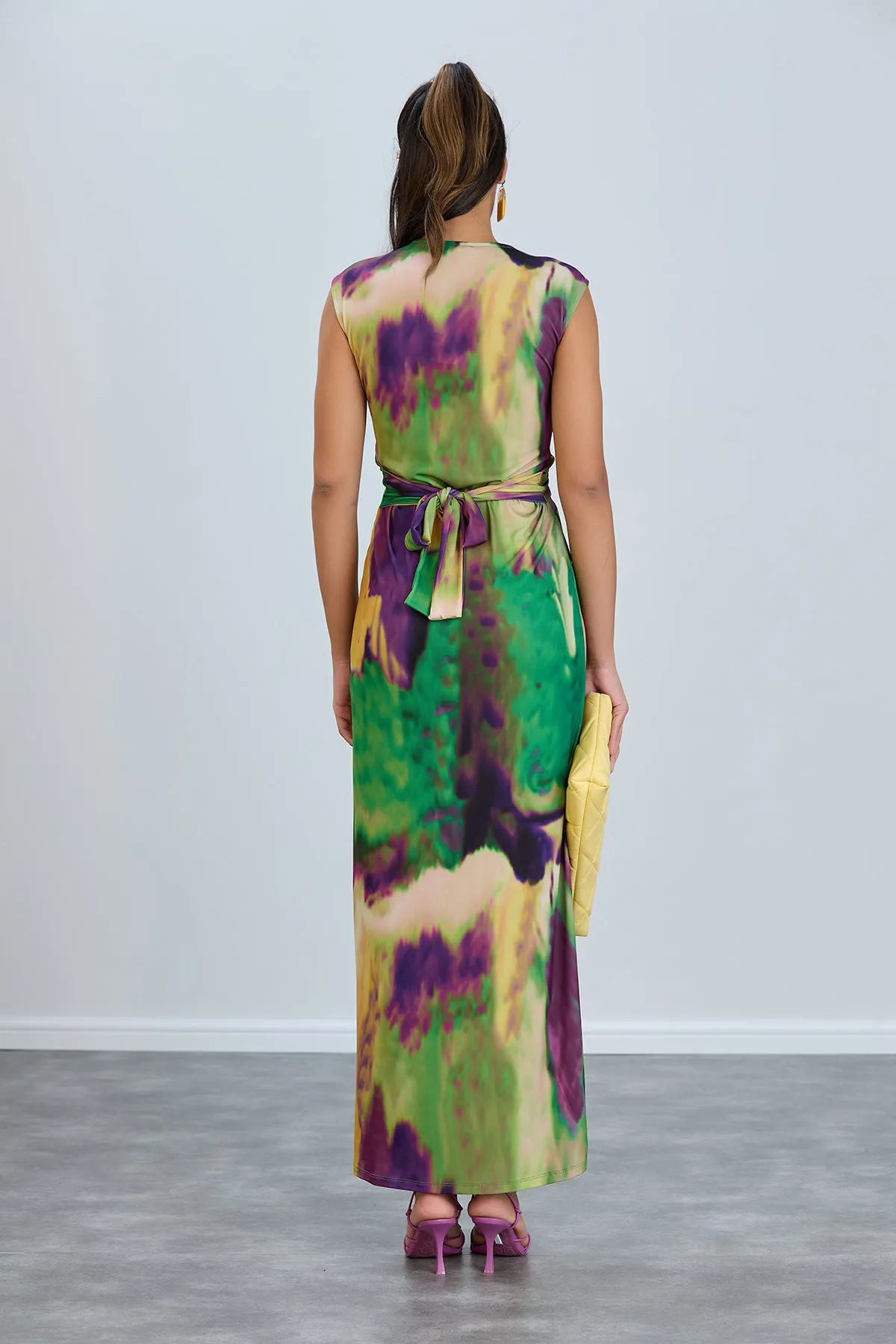 Ella Tie-Dye Twist Maxi Dress in Vibrant Green