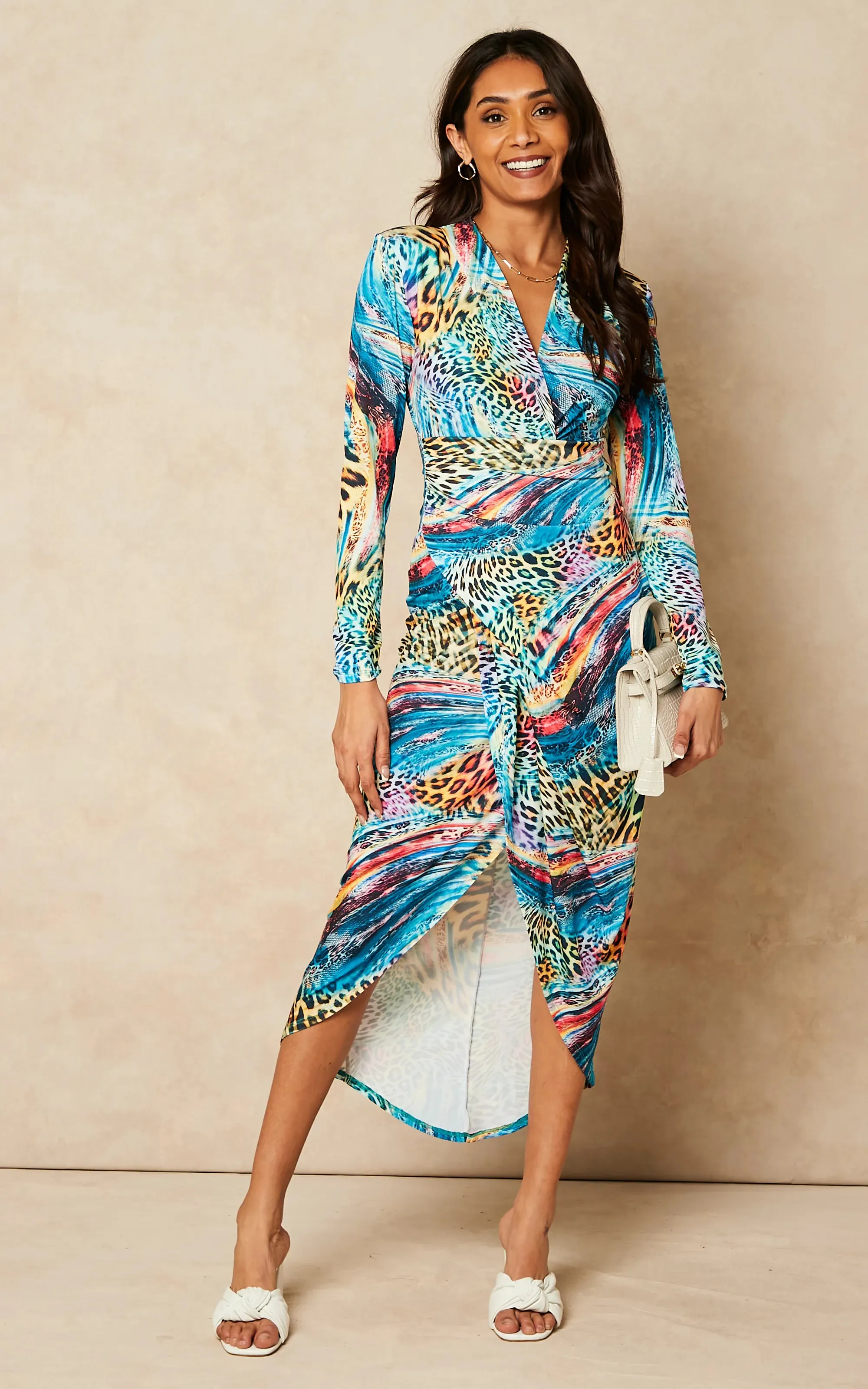 Eternal Charm Wrap Midi Dress in Dream Leo Print