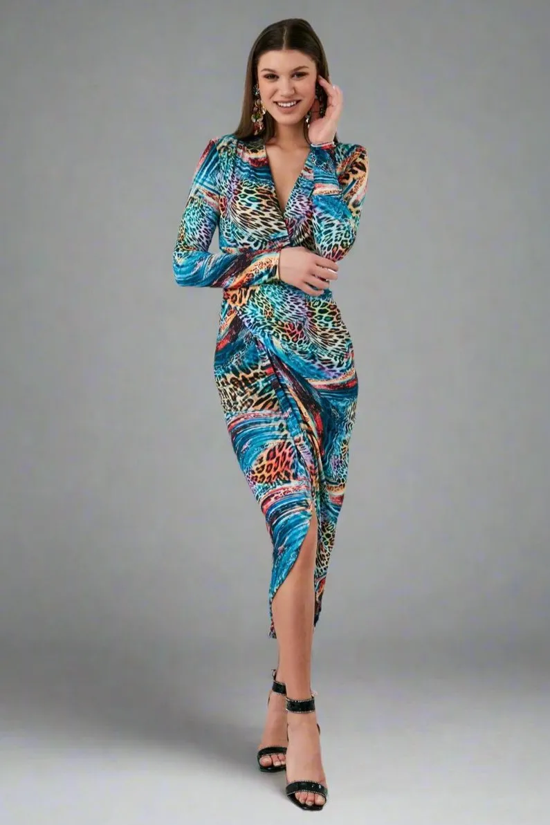 Eternal Charm Wrap Midi Dress in Dream Leo Print