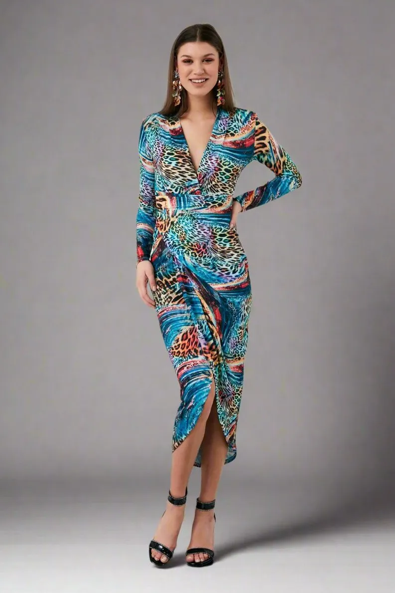 Eternal Charm Wrap Midi Dress in Dream Leo Print