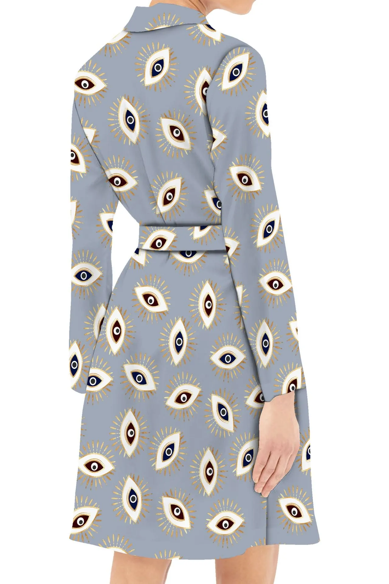 Evil Eye Grey Wrap Dress Made With Organic Silk Mini Length