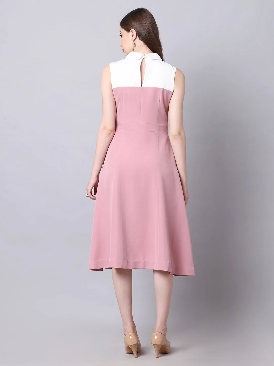 Exude Bronzed Color Block Dress With Collar (Blush Pink)