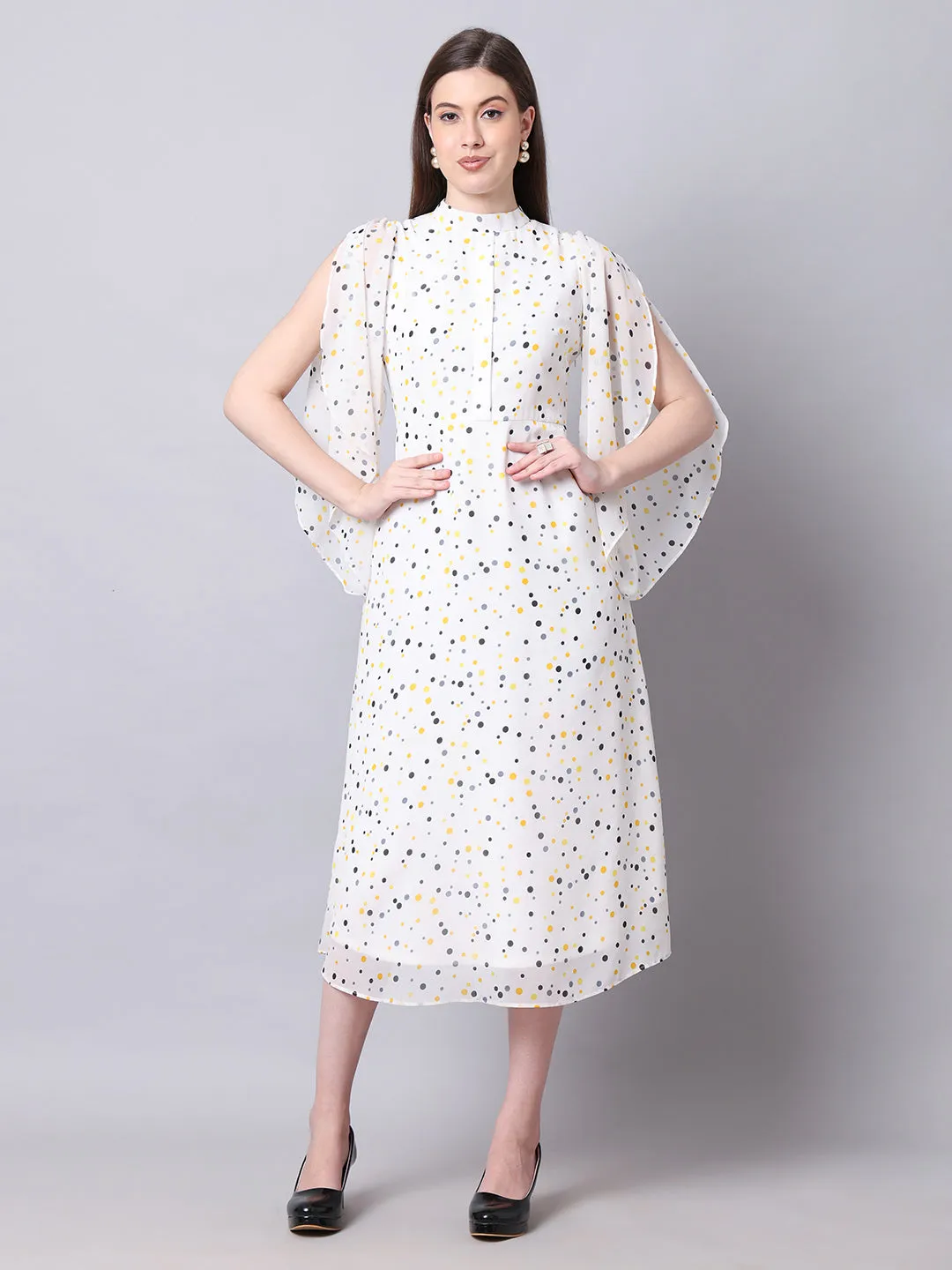 Exude Sun-soaked Polka Dot Dress (White)