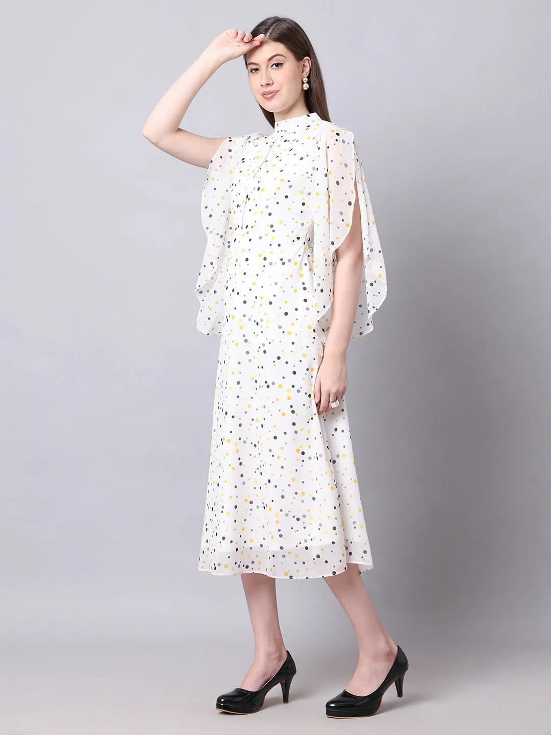 Exude Sun-soaked Polka Dot Dress (White)