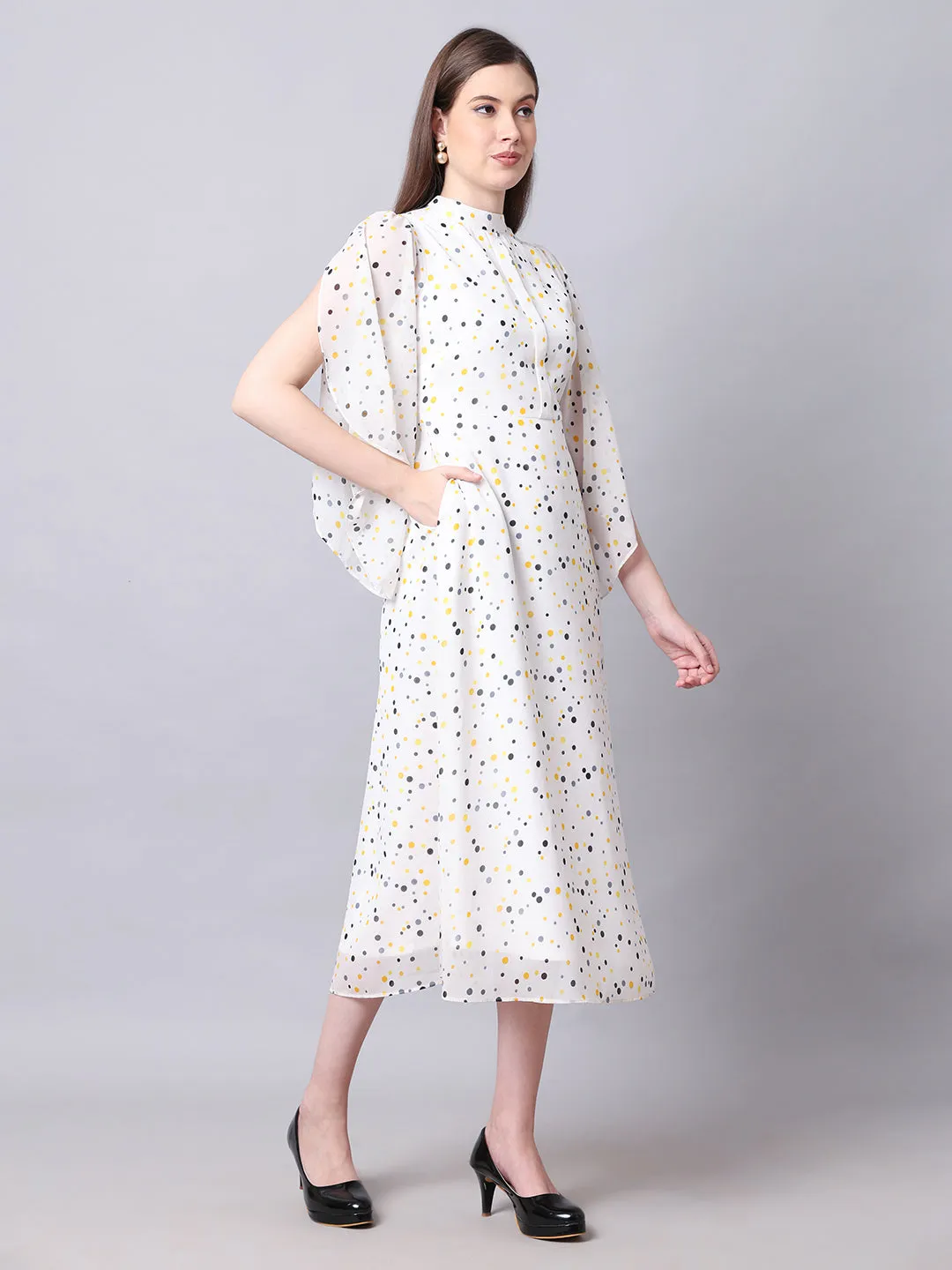 Exude Sun-soaked Polka Dot Dress (White)