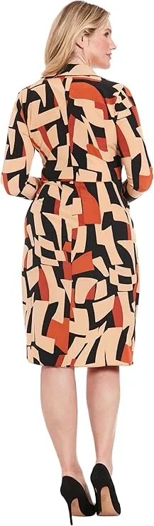 Faux Wrap Side Tie LS Midi Dress Black / Caramel