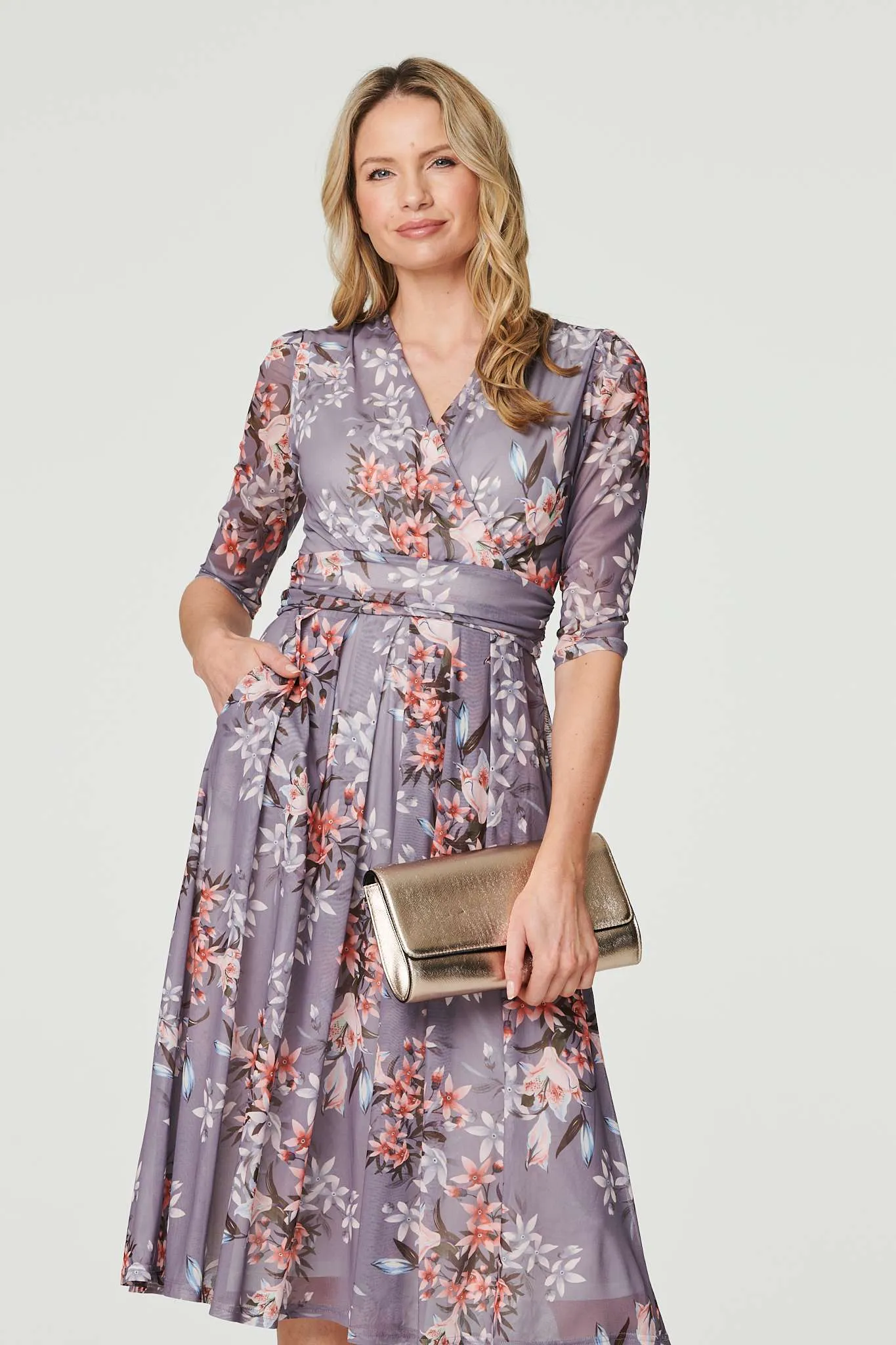 Floral Layered V-Neck Midi Dress