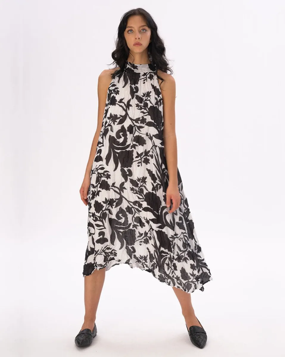 Floral Mock Neck Sleevless Dress