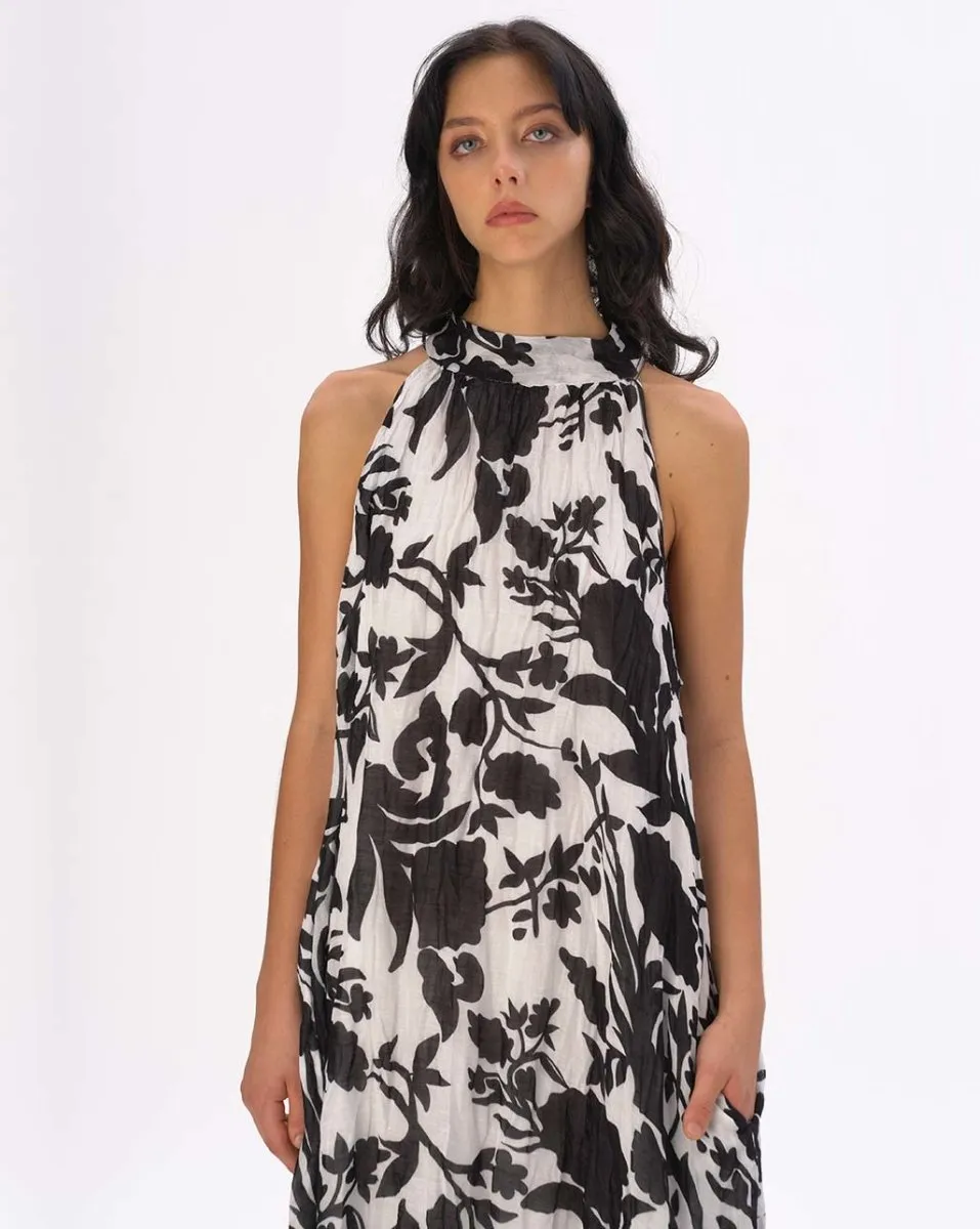 Floral Mock Neck Sleevless Dress