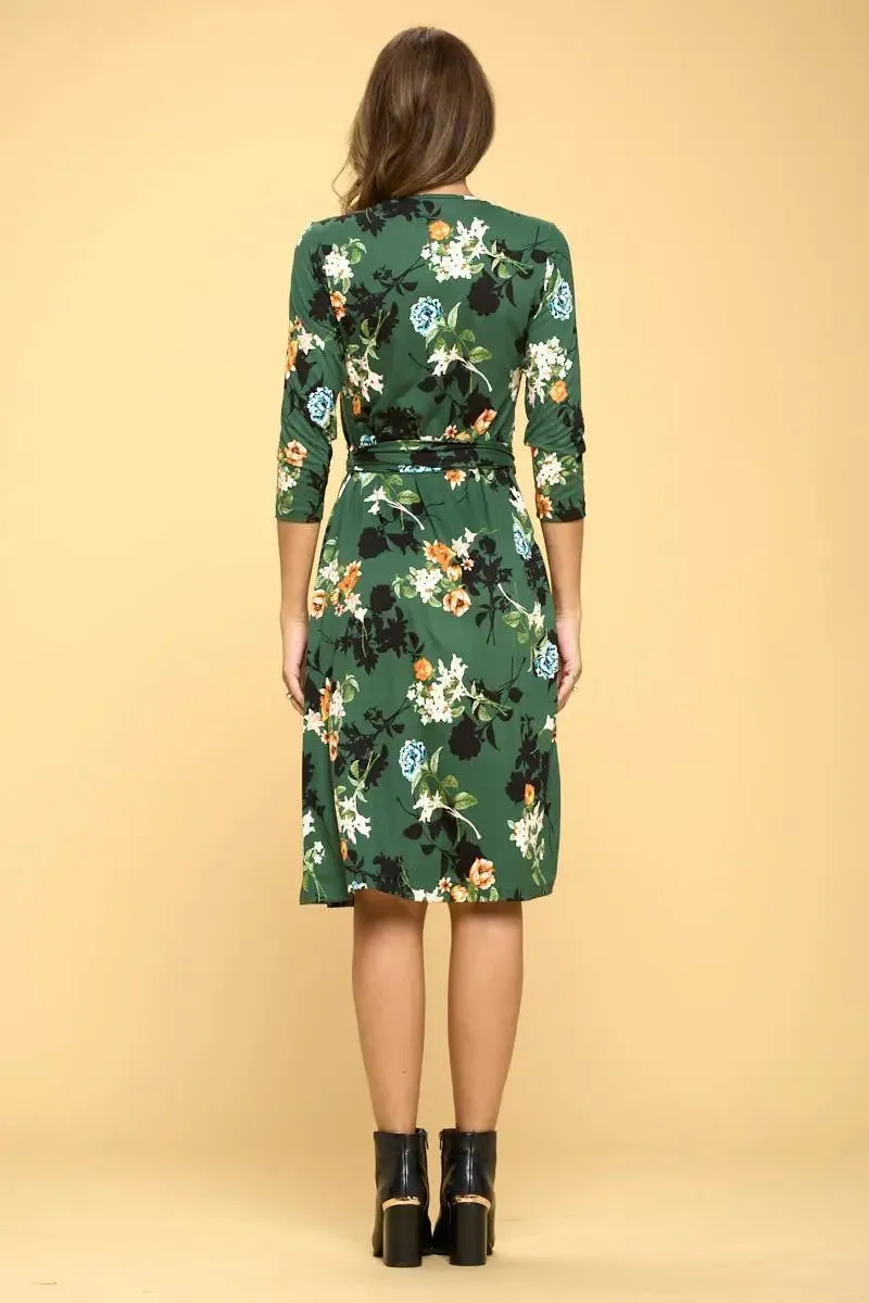 Floral Print V-Neck Jersey Wrap Dress