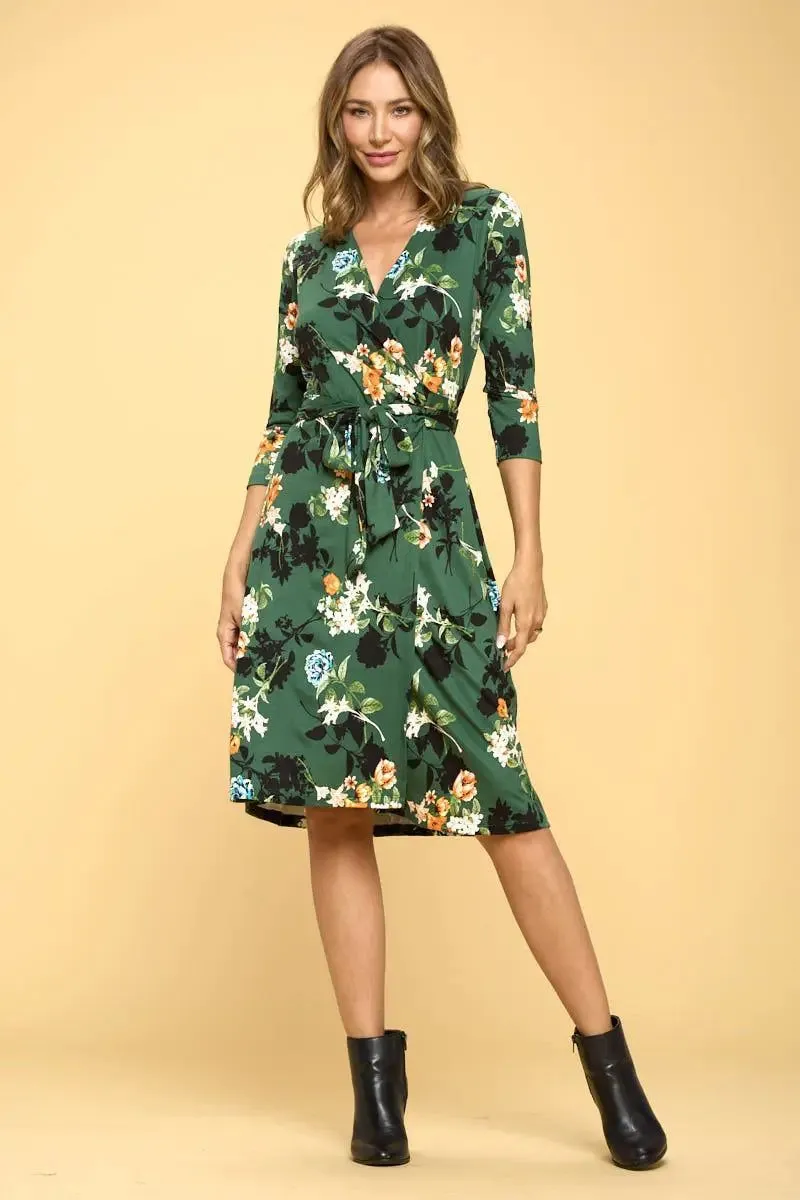 Floral Print V-Neck Jersey Wrap Dress