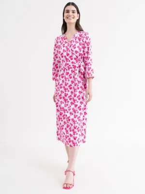 Floral Wrap Dress - Fuchsia