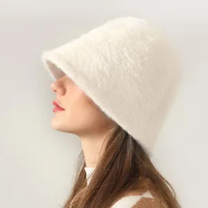 Fluffy Solid Color Warm Textured Faux Fur Floppy Knitted Bucket Hat