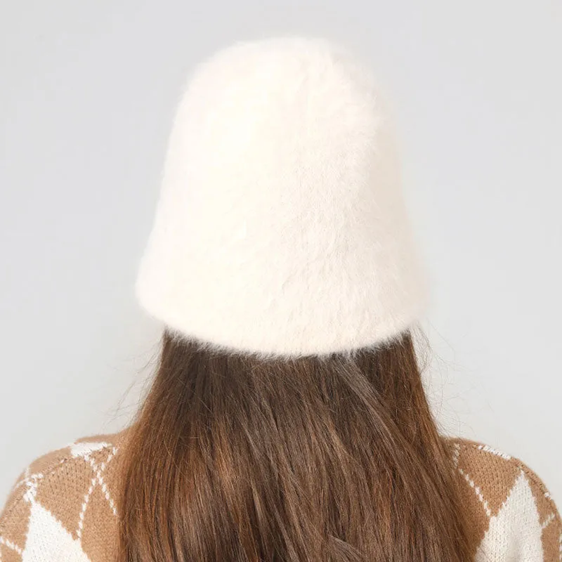 Fluffy Solid Color Warm Textured Faux Fur Floppy Knitted Bucket Hat