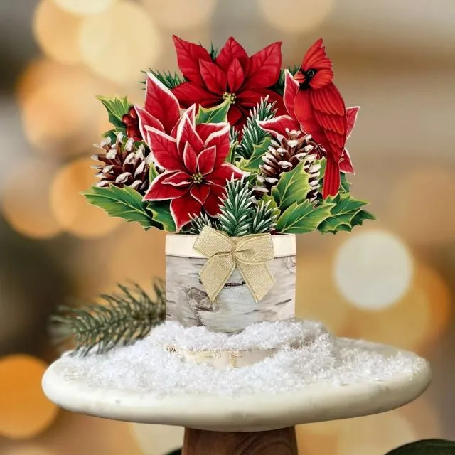 FreshCut Paper Pop Up Mini Birch Poinsettia 3D Greeting Card