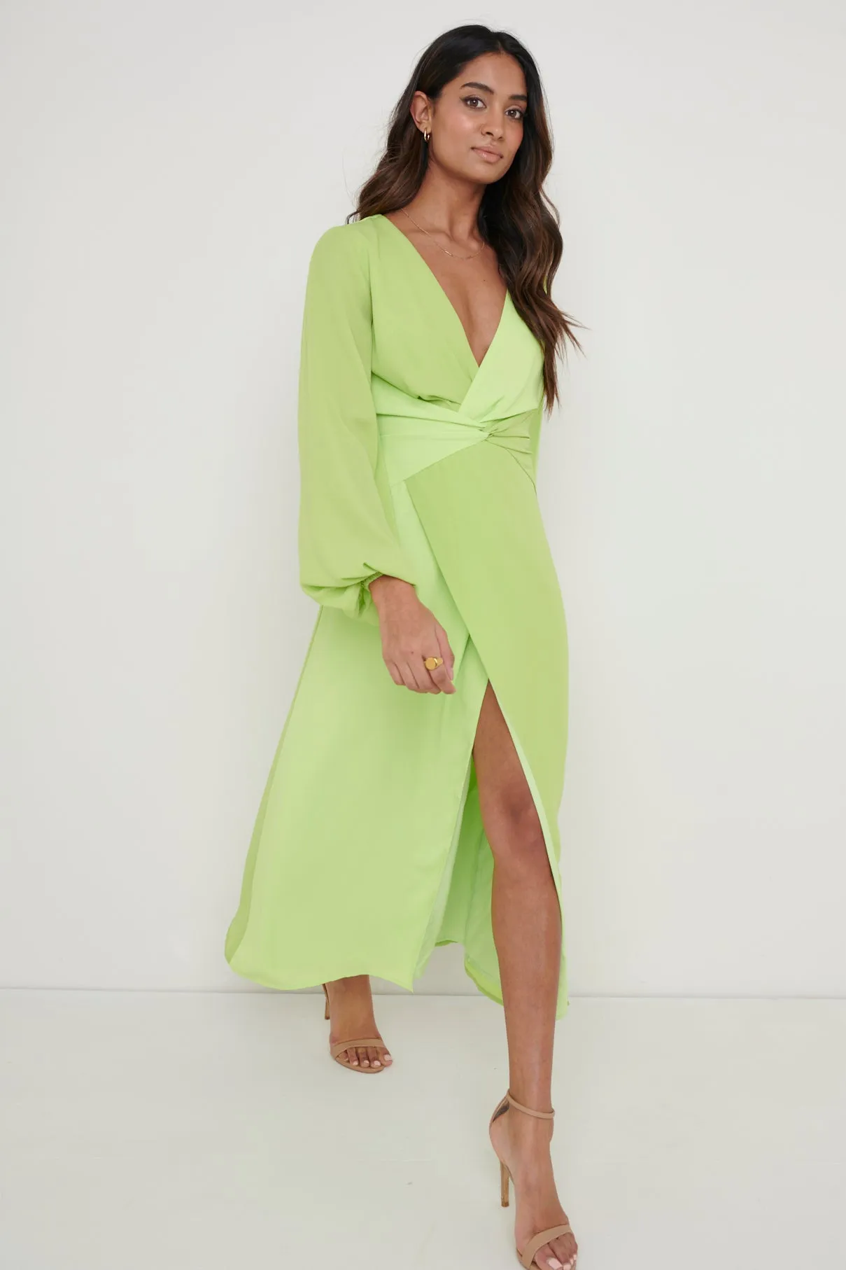 Frieda Knot Contrast Dress - Green