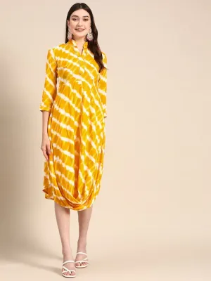 Front Cowl Chinese Collar Printed Dress