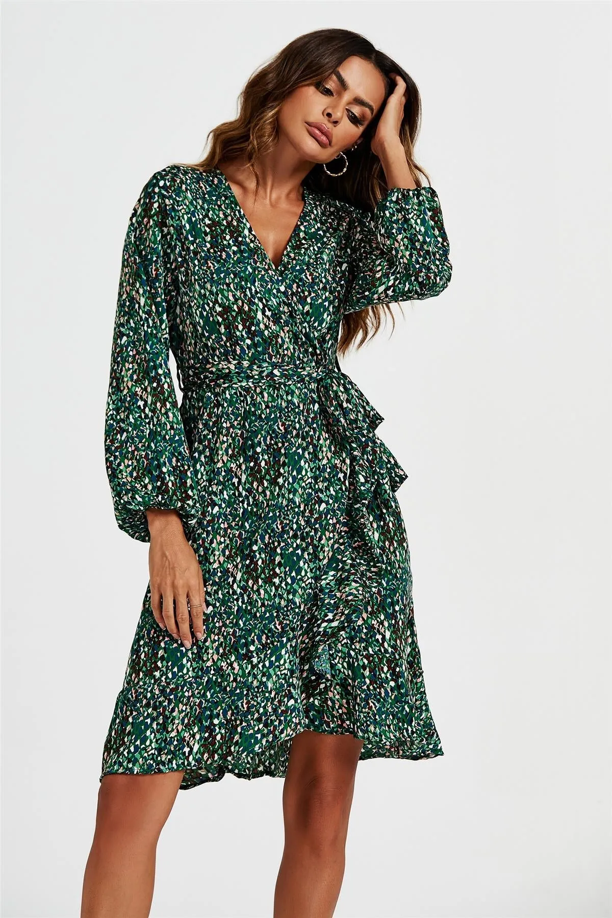 FS Collection Wrap Top Midi Dress In Green