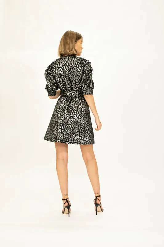 Full Sleeve Mini Wrap Dress Animal - Silver