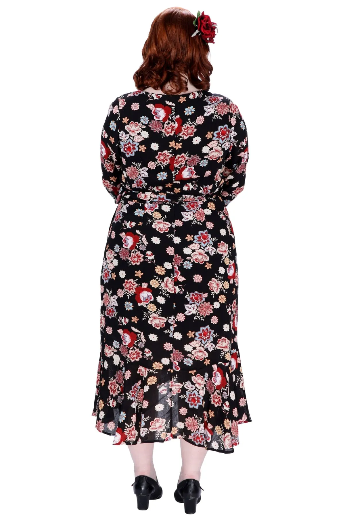 Fun Paisley Floral Garden Black Ruffle Wrap Dress