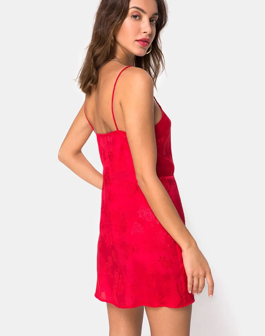 Furiosa Wrap Dress in Satin Rose Red