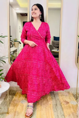 Fuschia Bandhani Angrakha Twirl Dress