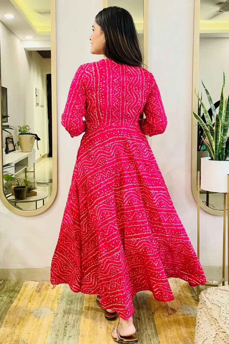 Fuschia Bandhani Angrakha Twirl Dress