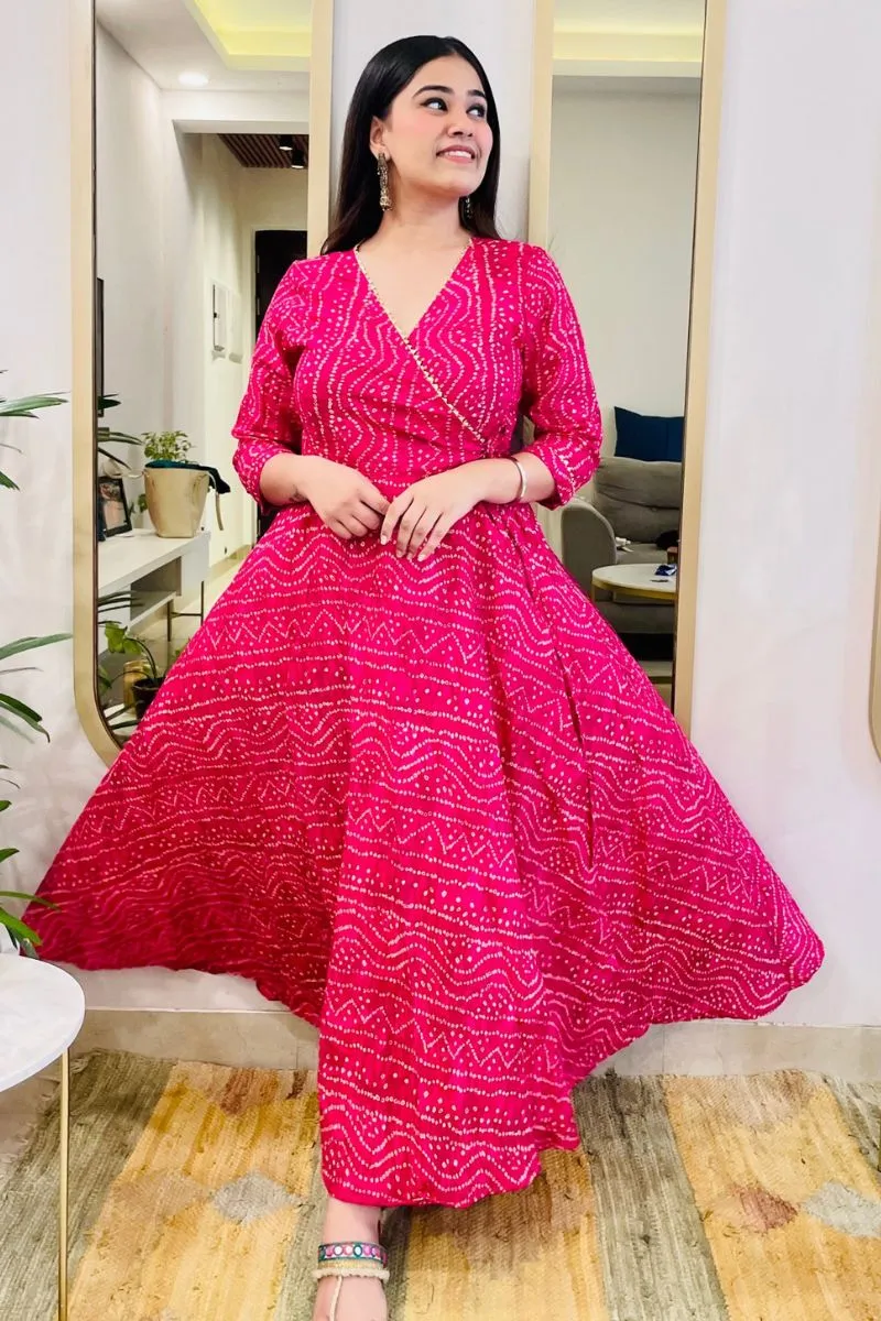 Fuschia Bandhani Angrakha Twirl Dress