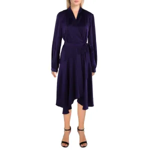 Gabby Skye Womens Satin Knee-Length Wrap Dress