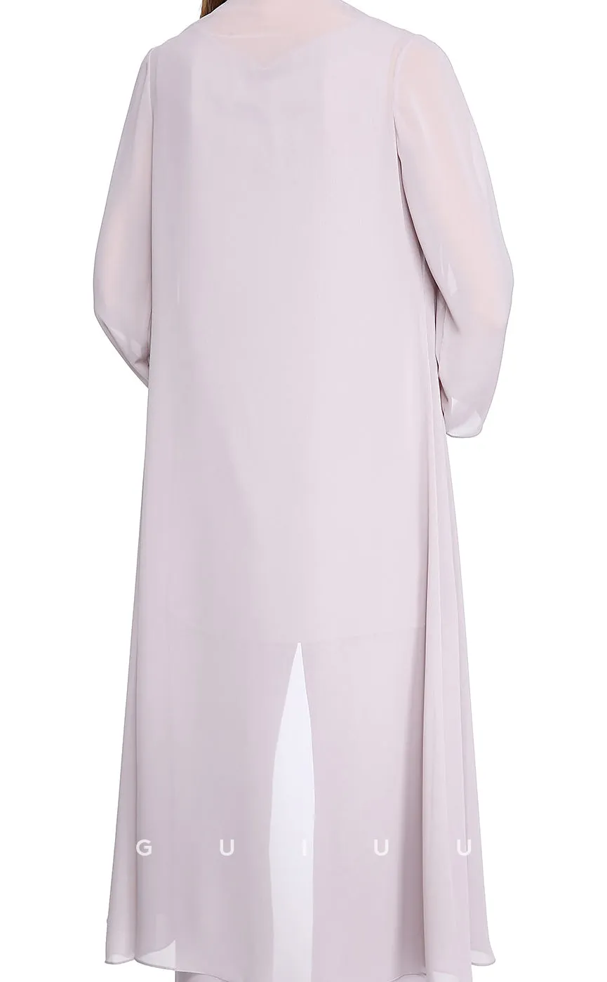 GM073 -Pantsuit Plus Size Bateau Neck Floor Length Wrap Included Chiffon Mother of the Bride Dress