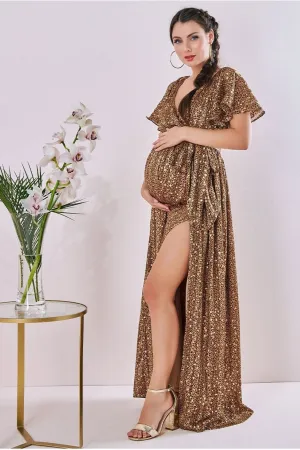 Goddiva Maternity Wrap Printed Chiffon Maxi Animal Print