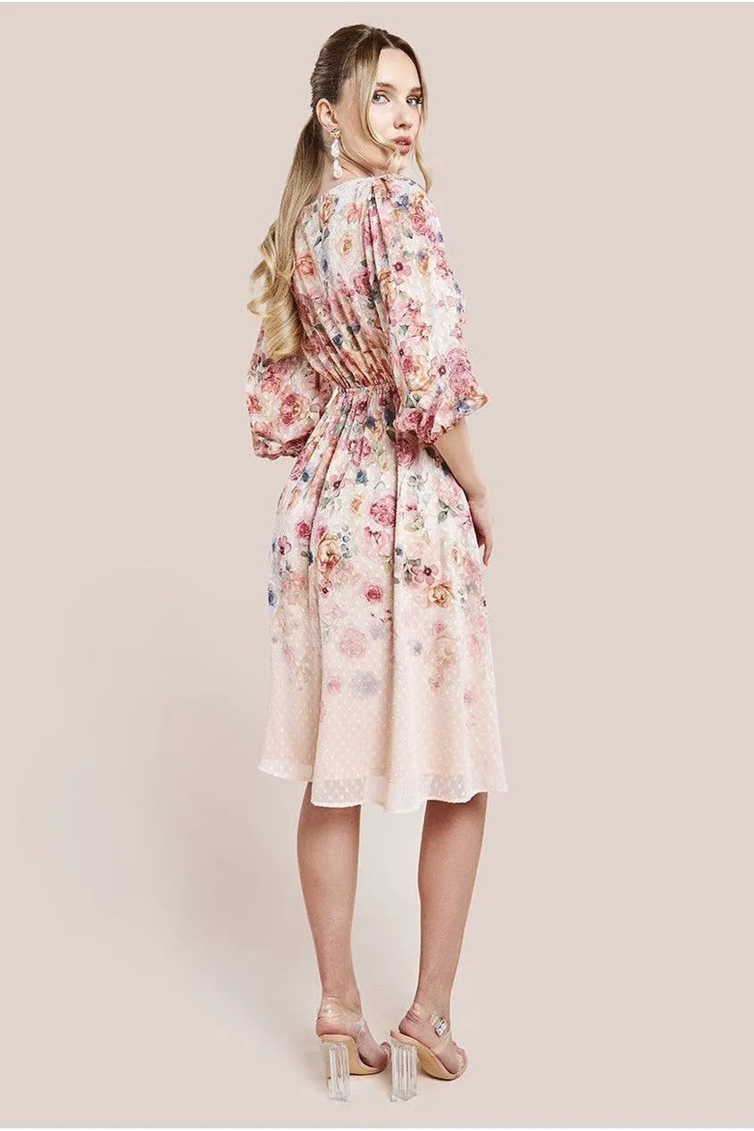 Goddiva Ombre Floral Printed Wrap Midi Dress - Ivory