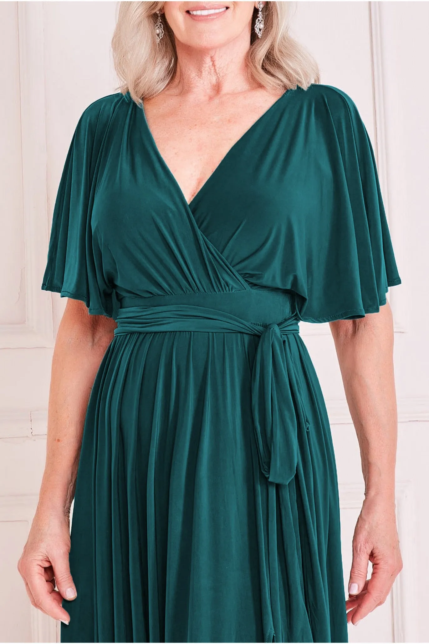 Goddiva Short Sleeve Wrap Maxi Dress - Emerald Green