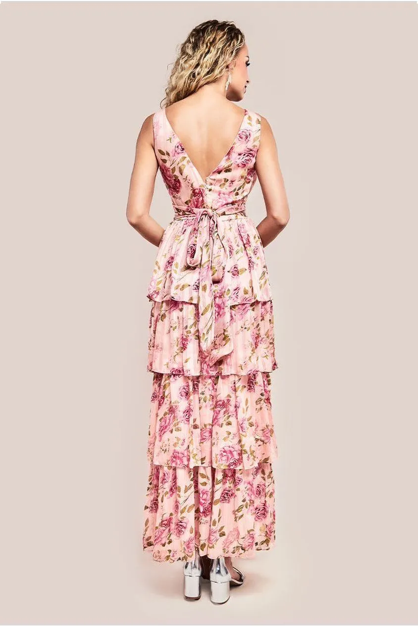 Goddiva Tiered Chiffon Floral Maxi Dress - Multi