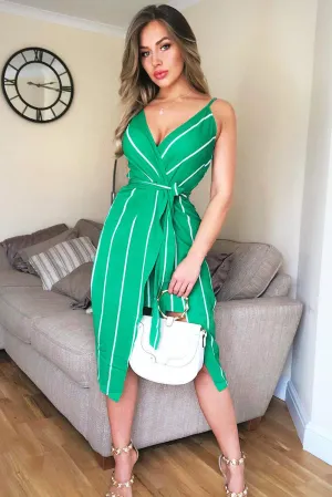 Green Pin Stripe Wrap Overlay Dress