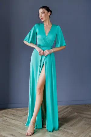 Green Silk Wrap Maxi Dress