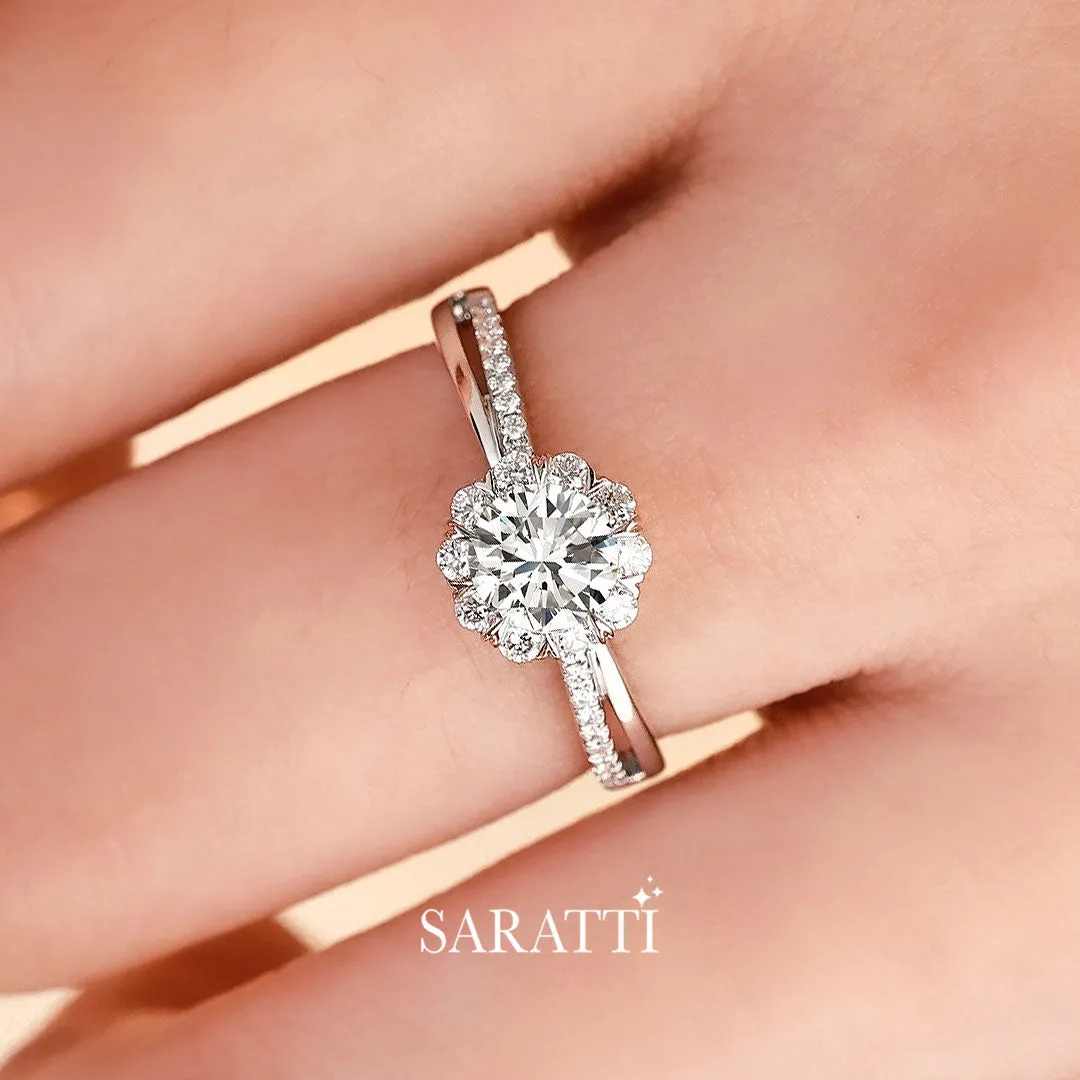 【Haku】White Diamond Halo Platinum Ring