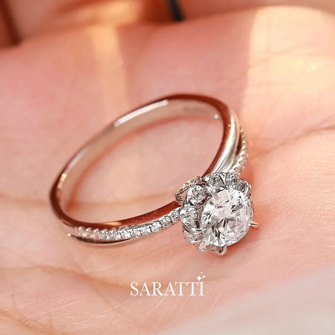 【Haku】White Diamond Halo Platinum Ring