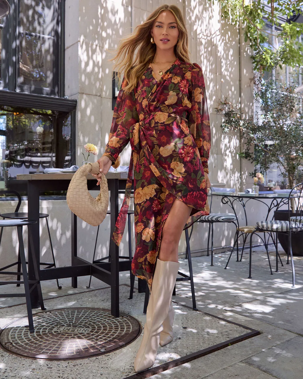 Harvest Love Floral Print Wrap Midi Dress