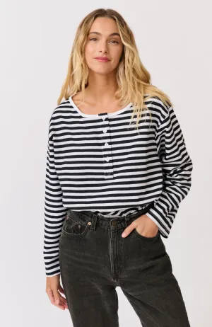 Henley Long Sleeve - Black/White Stripe