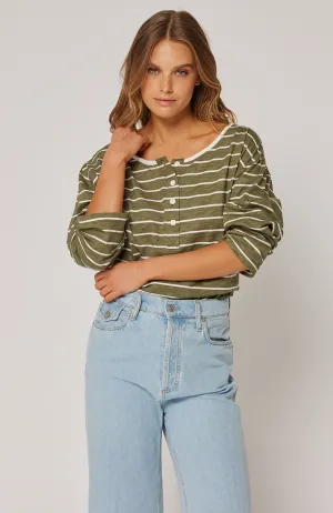 Henley Long Sleeve - Khaki Stripe