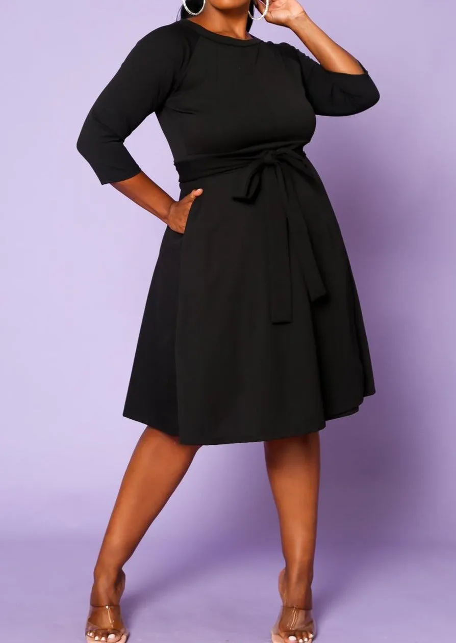 HI CURVY Plus Size 3/4 Sleeves Wrap Midi Dress with pocket Made In USA