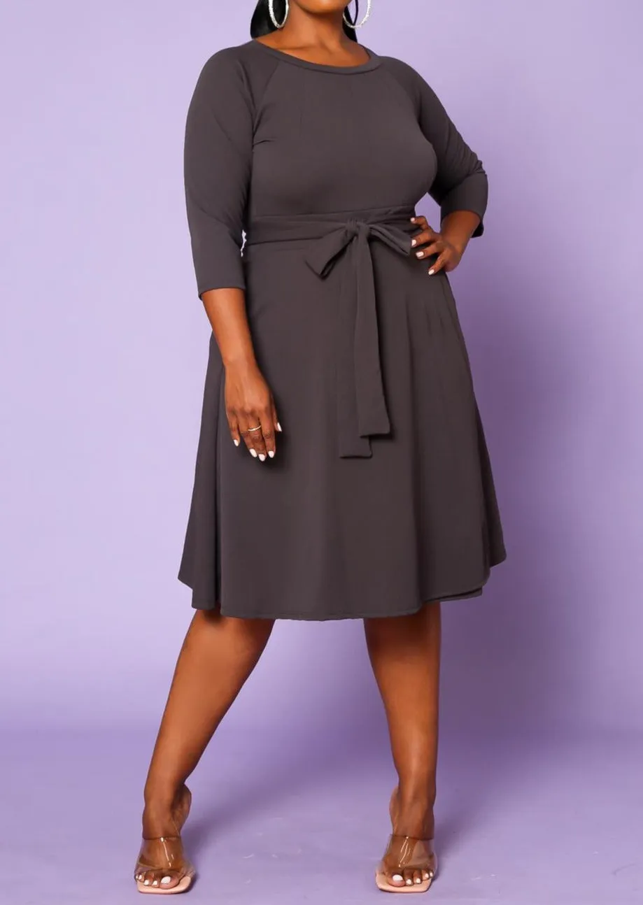 HI CURVY Plus Size 3/4 Sleeves Wrap Midi Dress with pocket Made In USA