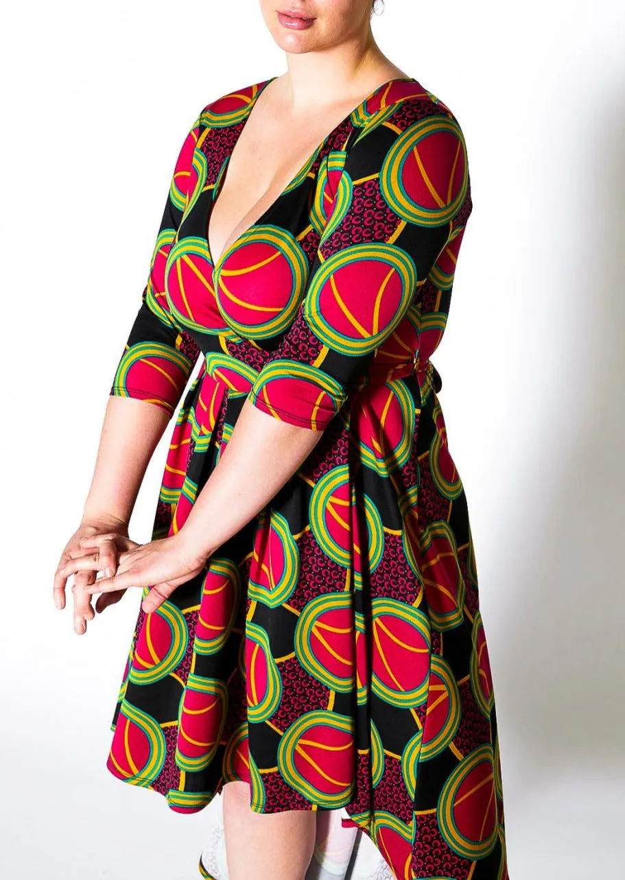 Hi Curvy Plus Size Women Multi Print Hi-Lo Wrap Midi Dress