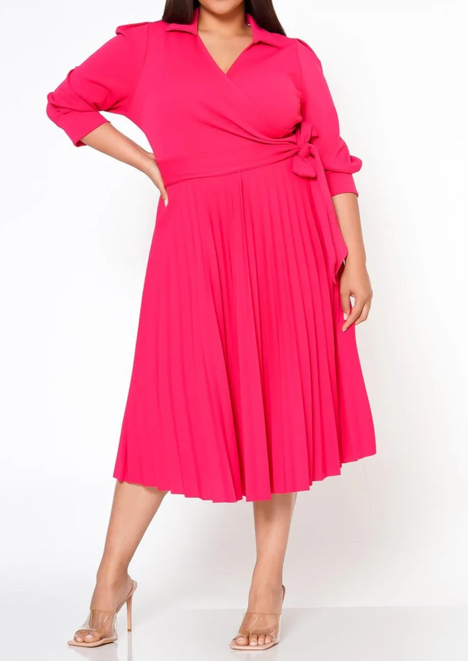 Hi Curvy Plus Size Women Pleated Flare Midi Dress