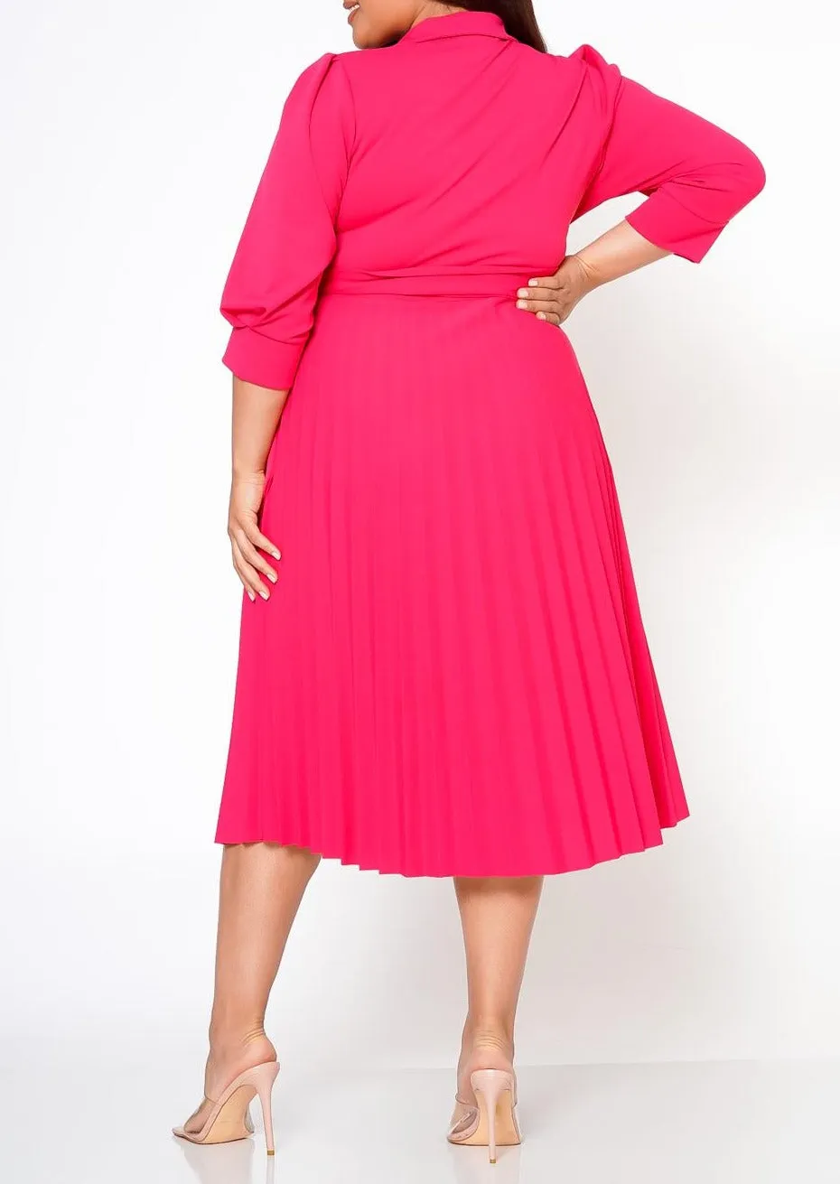 Hi Curvy Plus Size Women Pleated Flare Midi Dress